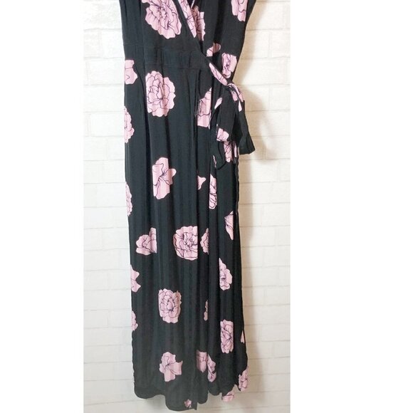 Jessica Simpson Sleeveless Pink Floral Wrap Maxi Maternity Black Dress Size L - Picture 3 of 12
